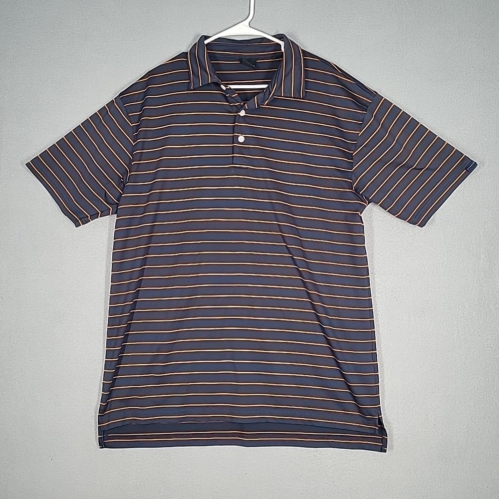 Dunning‎ Polo Shirt Men's Large Navy Blue Coolmax Polyester Striped Golf Wear